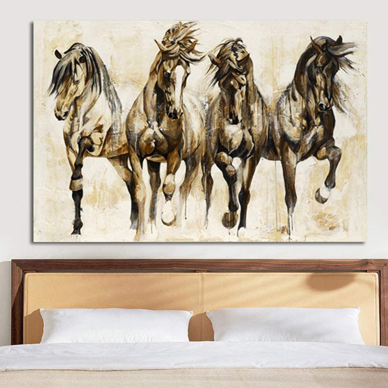 Union Rustic Horse Running Wall Art Horse Racing Canvas Art Wrapped